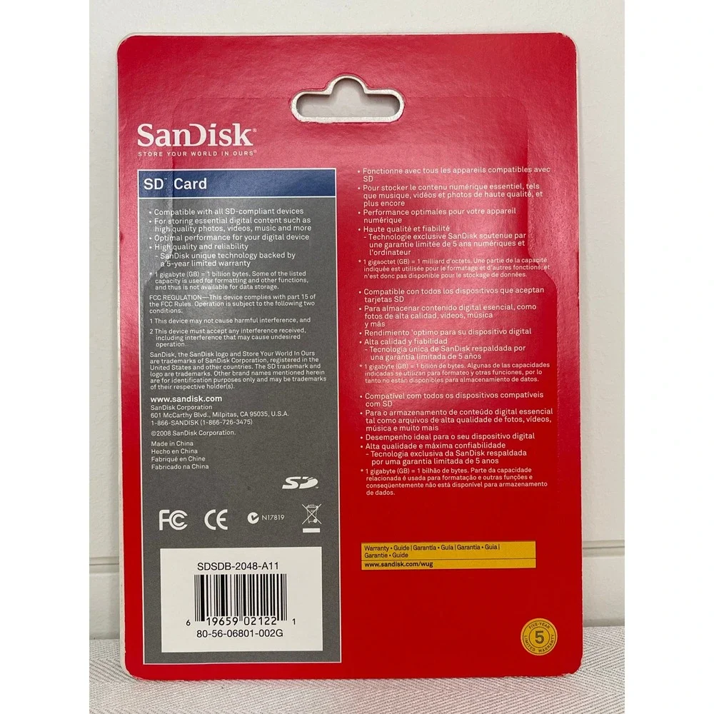 SanDisk 2GB SD Memory Card Multi-Use Flash SDSDB-2048-A11 New Sealed